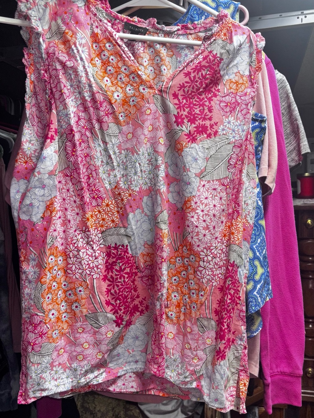 Talbots Pink Floral Patchwork V-Neck Sleeveless Top